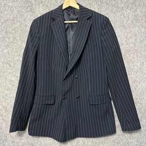 NEW BoohooMAN Mens US 36 Pinstripe Double Breasted Blazer Jacket Blue